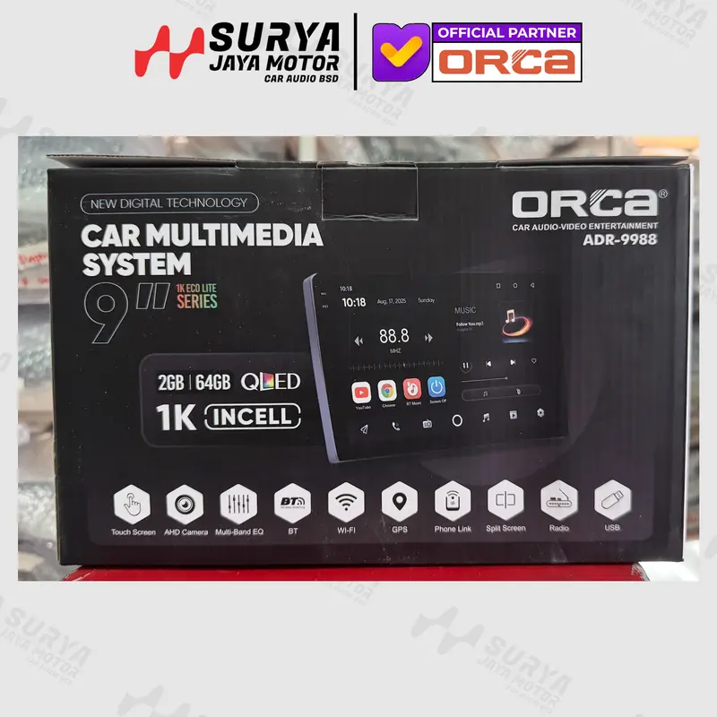 ORCA Eco lite 1K Series 9" Inch 2/64 ADR-9988 Head Unit, QLED, Android 13, wired wireless Carplay & Android auto orca eco lite 5