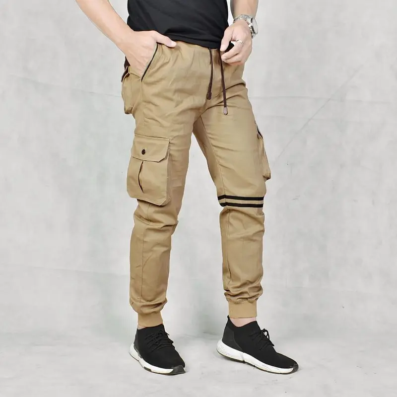 Celana Rip Cargo Pdl Panjang Pria Cowok Lelaki Dewasa Katun Stretch 2022 Pinggang Karet Bawah Melar Joger Tali Kolor Gunung Tactical Santai Hitam Item Black Cokelat Krem Mocca Moka Abu 5