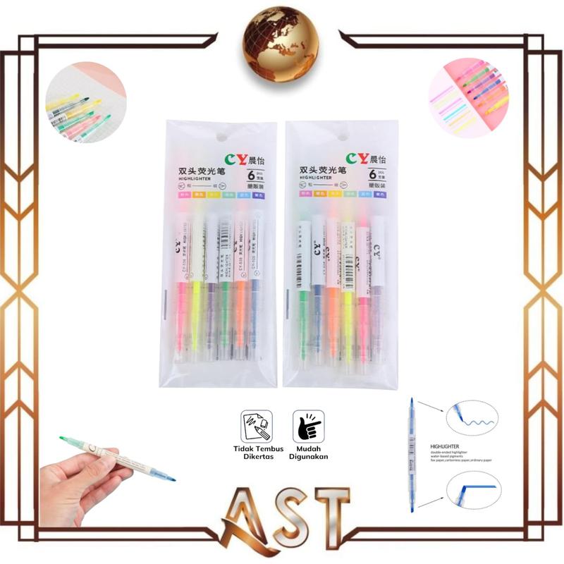 ( 1 Set isi 6 pcs ) Stabilo 2 sisi Aimilo Pastel Highlighter pen Warna ...