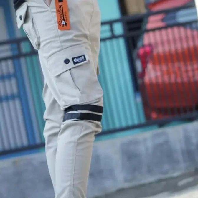 Celana Rip Cargo Pdl Panjang Pria Cowok Lelaki Dewasa Katun Stretch 2022 Pinggang Karet Bawah Melar Joger Tali Kolor Gunung Tactical Santai Hitam Item Black Cokelat Krem Mocca Moka Abu 6