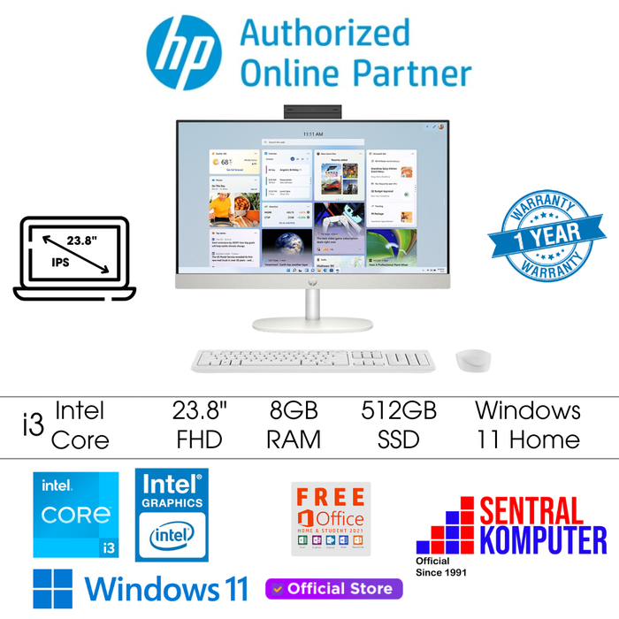 Gambar PC AIO HP 24-cr0200d i3-1315U 512GB SSD 8GB IPS 99%sRGB Win11+OHS dari Sentral Komputer-HP Authorized Kota Administrasi Jakarta Timur Tokopedia