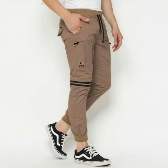 Celana Rip Cargo Pdl Panjang Pria Cowok Lelaki Dewasa Katun Stretch 2022 Pinggang Karet Bawah Melar Joger Tali Kolor Gunung Tactical Santai Hitam Item Black Cokelat Krem Mocca Moka Abu 3