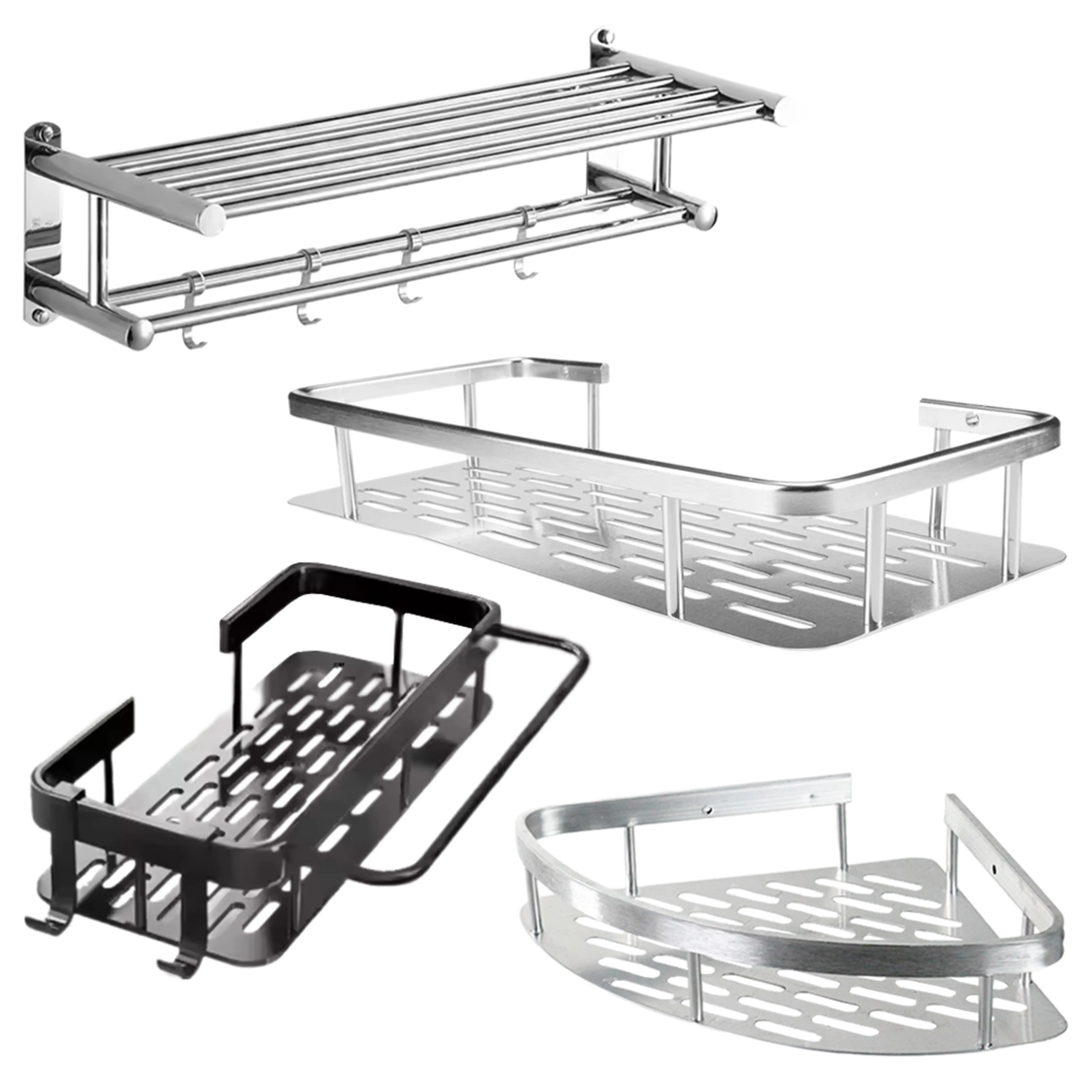 Rak Kamar Mandi Gantung Tempat Handuk Sabun Shampoo 1 Susun Dinding Sudut Stainless Aluminium