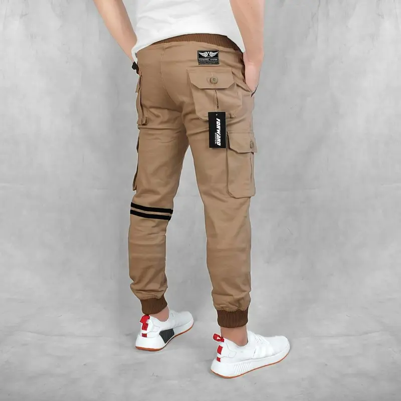 Celana Rip Cargo Pdl Panjang Pria Cowok Lelaki Dewasa Katun Stretch 2022 Pinggang Karet Bawah Melar Joger Tali Kolor Gunung Tactical Santai Hitam Item Black Cokelat Krem Mocca Moka Abu 0