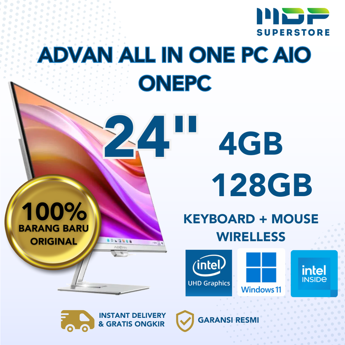 Gambar PC ADVAN AIO ONEPC : INTEL N100/ 4GB/ 128GB/ 24" FHD/ WIN 11 HOME dari mdpsuperstore Kota Palembang Tokopedia