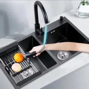 Paket lengkap KitchenSink 8245 JKM hitam+ kran tarik/ bak cuci piring