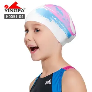 YINGFA Topi Renang Tahan Air Silikon Anak-Anak Fleksibel Anak-anak Unisex Kartun Pool Hood Ear Cap Topi Renang Anak Laki-laki Perempuan