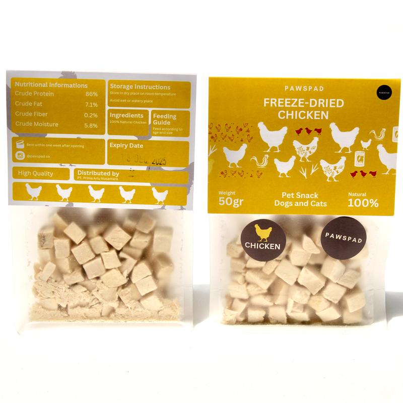 PAWSPAD FREEZE DRIED CHICKEN CEMILAN/SNACKS ANJING DAN KUCING 50GR 1