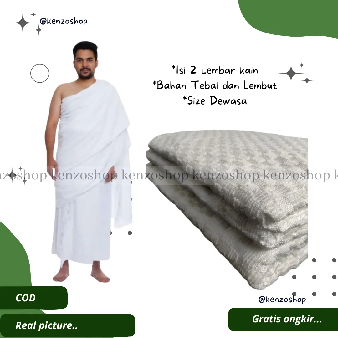 Kain Ihrom Dewasa IHRAM PERLENGKAPAN HAJI PRIA UMROH Muslim Bahan Tebal Lembut Ukuran Standar Premium Berat Super Adem