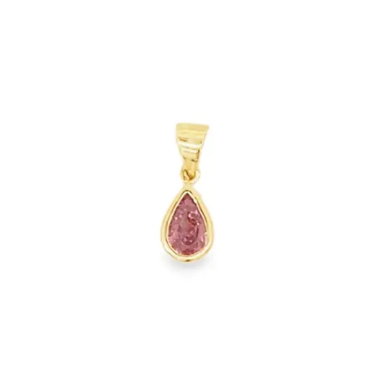 TDA Gold Pear Cut Pink Sapphire Bezel Pendant Liontin Emas Batu Permata Asli
