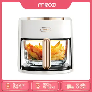 Mecoo Air Fryer Kaca Transparan Aesthetic MC3001 / MC 3001 - 650 Low Watt SNI 5 L - Milky White / Irish Lilac / Sakura Pink Kayu Pemanas