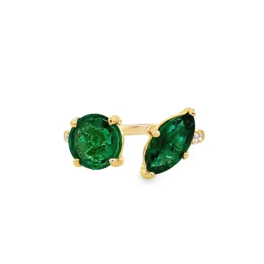 TDA Evergreen Two Stone Emerald Ring Cincin Emas Berlian Batu Permata Asli