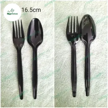 1707 Sendok Garpu Plastik Set Steril 2in1 Premium Hitam (16.5 cm) 0