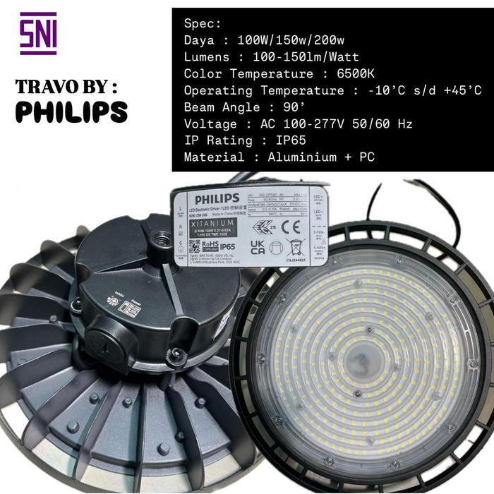 Gambar lampu gantung ufo led 150watt / industri pabrik ufo 150w trafo philips 220volt dari BestBright Store Kota Administrasi Jakarta Pusat Tokopedia