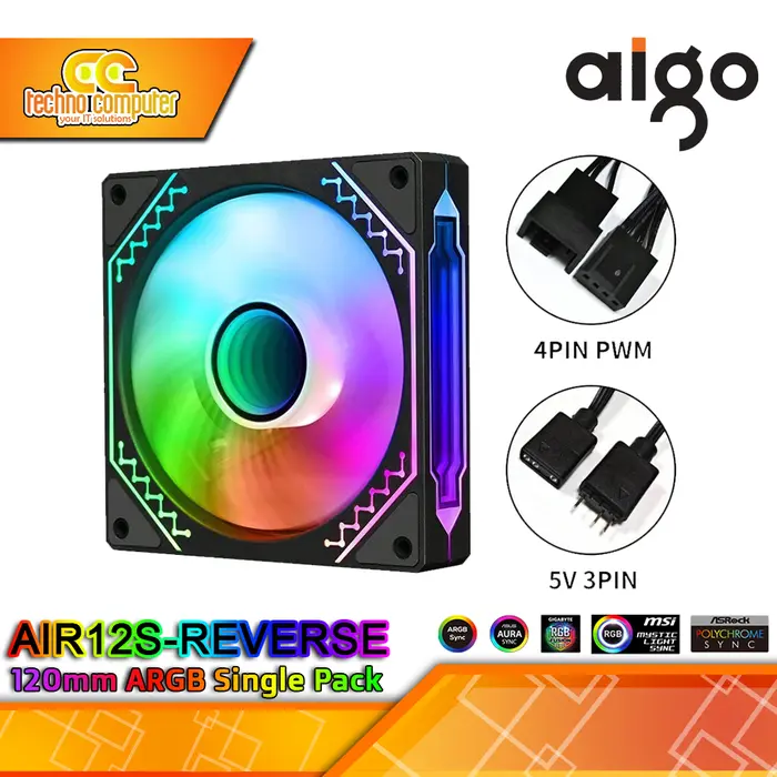Gambar FAN CASING AIGO AIR12S-REVERSE - 120mm Single Pack ARGB Fan - Hitam dari Techno Computer Bali Kota Denpasar 5 Tokopedia