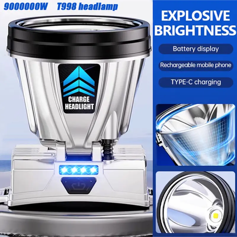 T-998 Senter Kepala Headlamp Lampu Sensor Gerak Super Terang 300 500W Outdoor Camping Berburu Hiking USB Rechargeable Waterproof 3