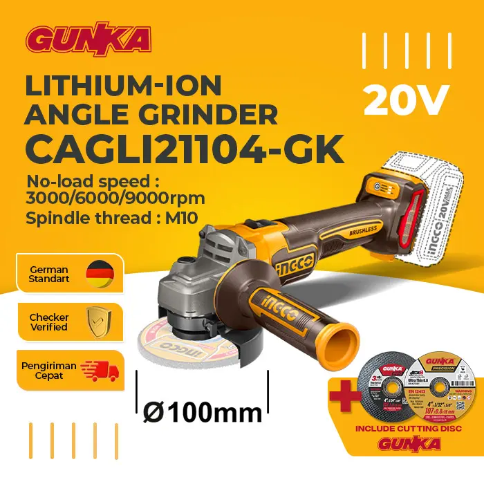 P20S Brushless Angle Grinder (4") INGCO CAGLI21104-GK - Mesin Gerinda Tangan Portable Baterai
