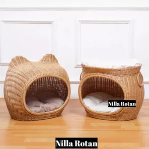 RUMAH KUCING / KANDANG TEMPAT TIDUR KUCING TINGKAT ROTAN ASLI