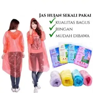 JAS HUJAN PLASTIK Sekali Pakai Poncho Rain Coat Plastic Disposable Emergency baju Lengan Darurat
