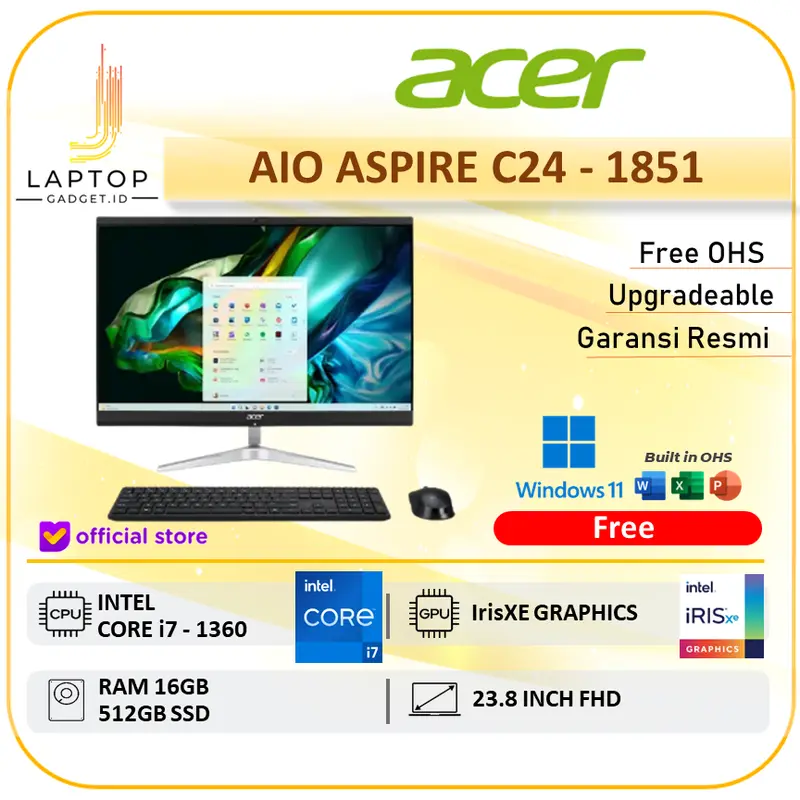AIO Acer Aspire C24-1851 Intel i7 1360 16GB 512GB SSD W11+OHS 23.8FHD 0