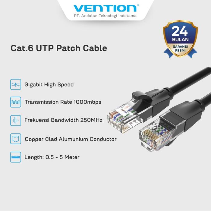 Gambar Vention IBE Kabel Lan RJ45 Cat6 Cat.6 Gigabit UTP Round - 20M - 40M Black dari Aquarius Ofc Kota Administrasi Jakarta Barat Tokopedia