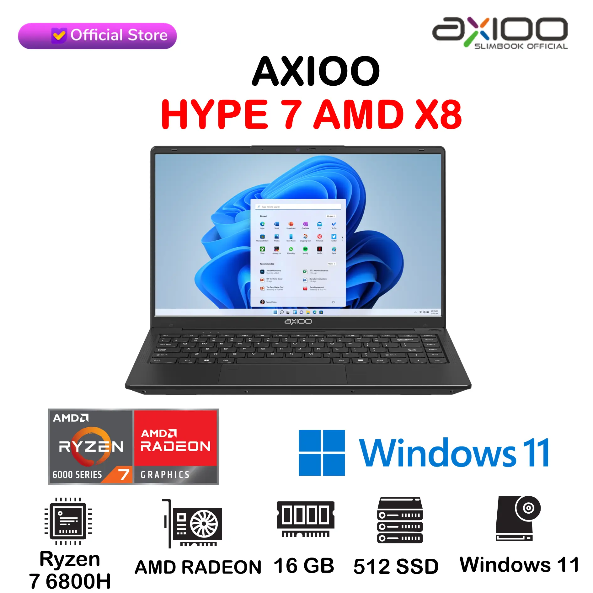 [CO] LAPTOP AXIOO HYPE 7 AMD X8-1 | Ryzen 7 6800H 16GB 512GB 14"FHD W11