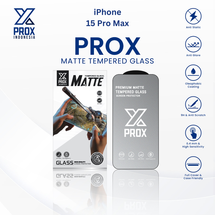 Gambar PROX Tempered Glass Anti Glare For iPhone 15 Pro Max Full Cover Matte dari Prox Indonesia Kota Administrasi Jakarta Barat Tokopedia