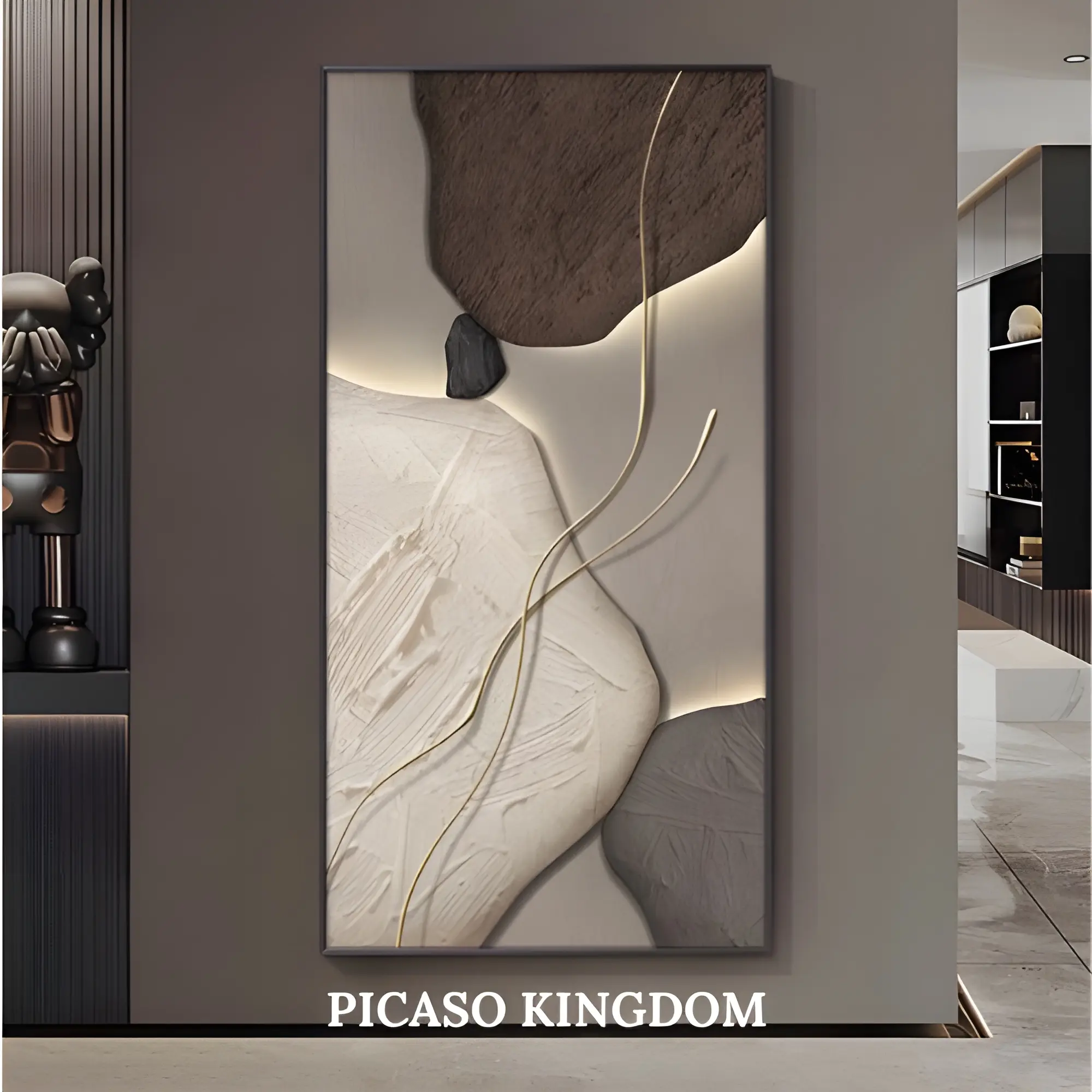Lukisan Porcelain Painting 5D Diamond - Abstrak Ruang Tamu Mewah - Aluminium Frame