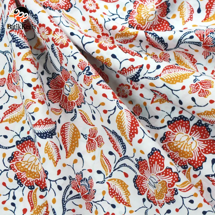Gambar Batik Keris Bahan Potongan Batik Motif Arum Puspa - Merah, 2Meter dari BATIK KERIS OFFICIAL Kab. Sukoharjo 4 Tokopedia