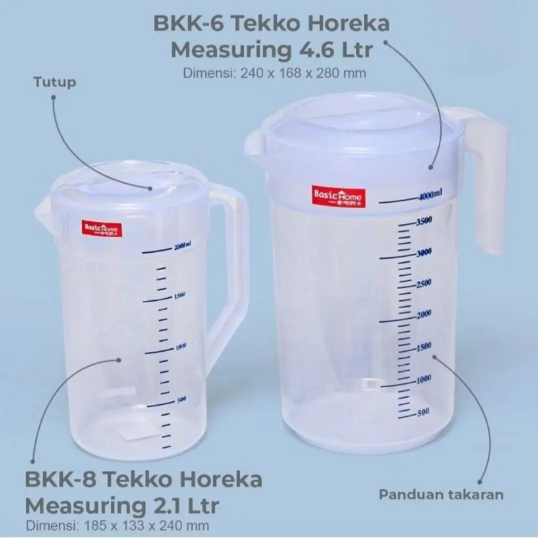 Basic Home Pitcher Teko Gelas Ukur Takar + Tutup / Takaran Plastik Eskan Horeka 2,1L dan 4.6L / Teko Measuring Jug With Lid Bening Clear + Tutup BasicHome By Lion Star BPA Free