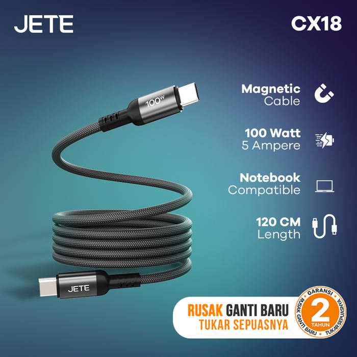 Gambar JETE Kabel Data CX18 100W Magnetic Type C to Type C Self Winding Fast Charging   Cable Charger   - Garansi Resmi 2 Tahun dari Doran Gadget Official Kota Administrasi Jakarta Pusat Tokopedia