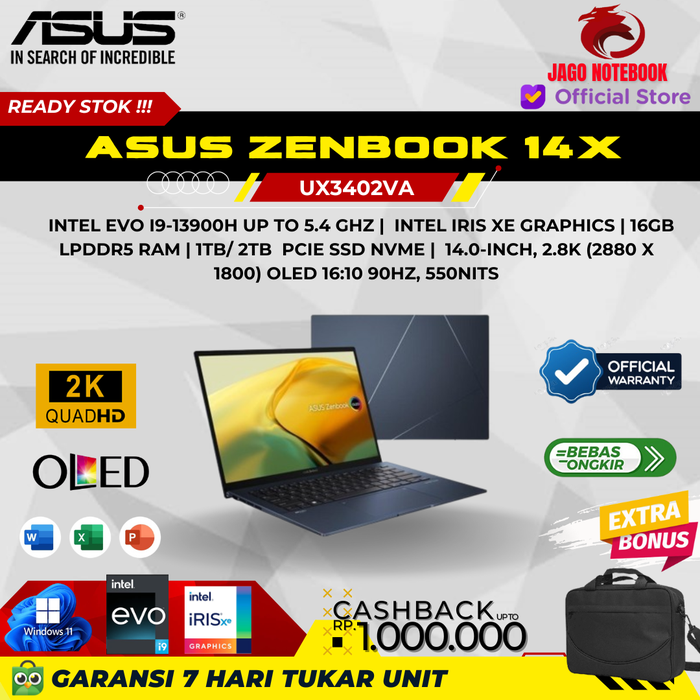 Gambar Asus Zenbook 14X UX3402VA I9 13900H 16GB 1TB Windows 11 14.0 QHD 2.8K - NON ANTIGORES, 16GB/1TBSSD dari JAGO Notebook Kab. Tangerang Tokopedia