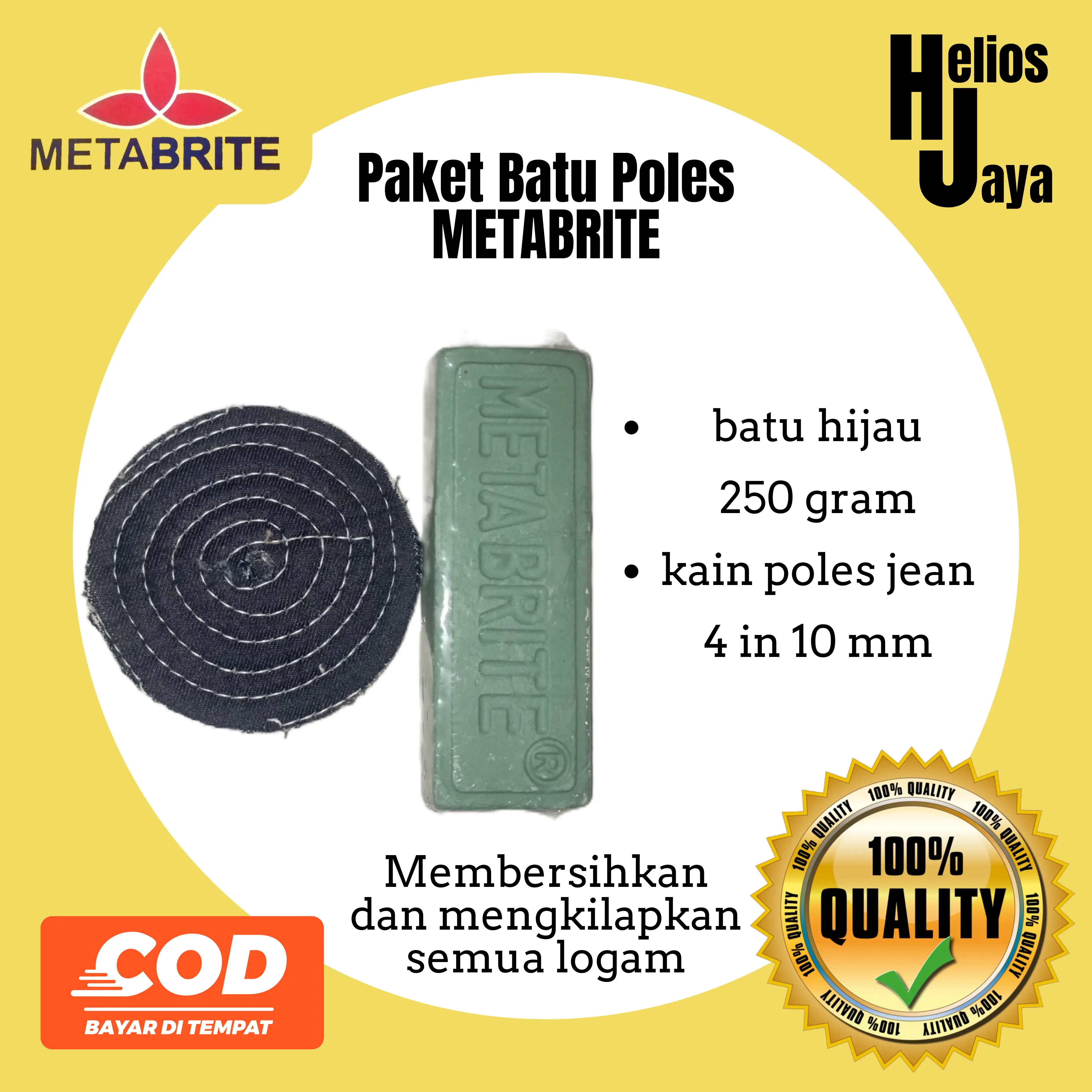 4JBH250 paket metabrite batu hijau poles 250 gram dan kain poles jean