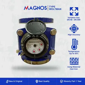 Magnos Water Meter DN 80 Size 3" Cold & Hot Water Pulser Bahan Besi Tahan Karbon Proyek Shop - Iron