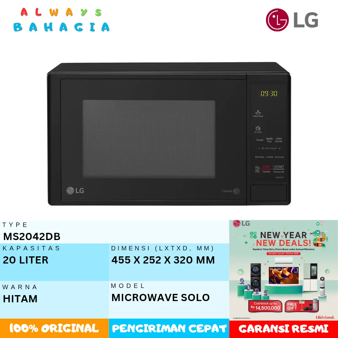 LG MS2042DB Microwave Solo 20 Liter IntelloWave, Warna Hitam