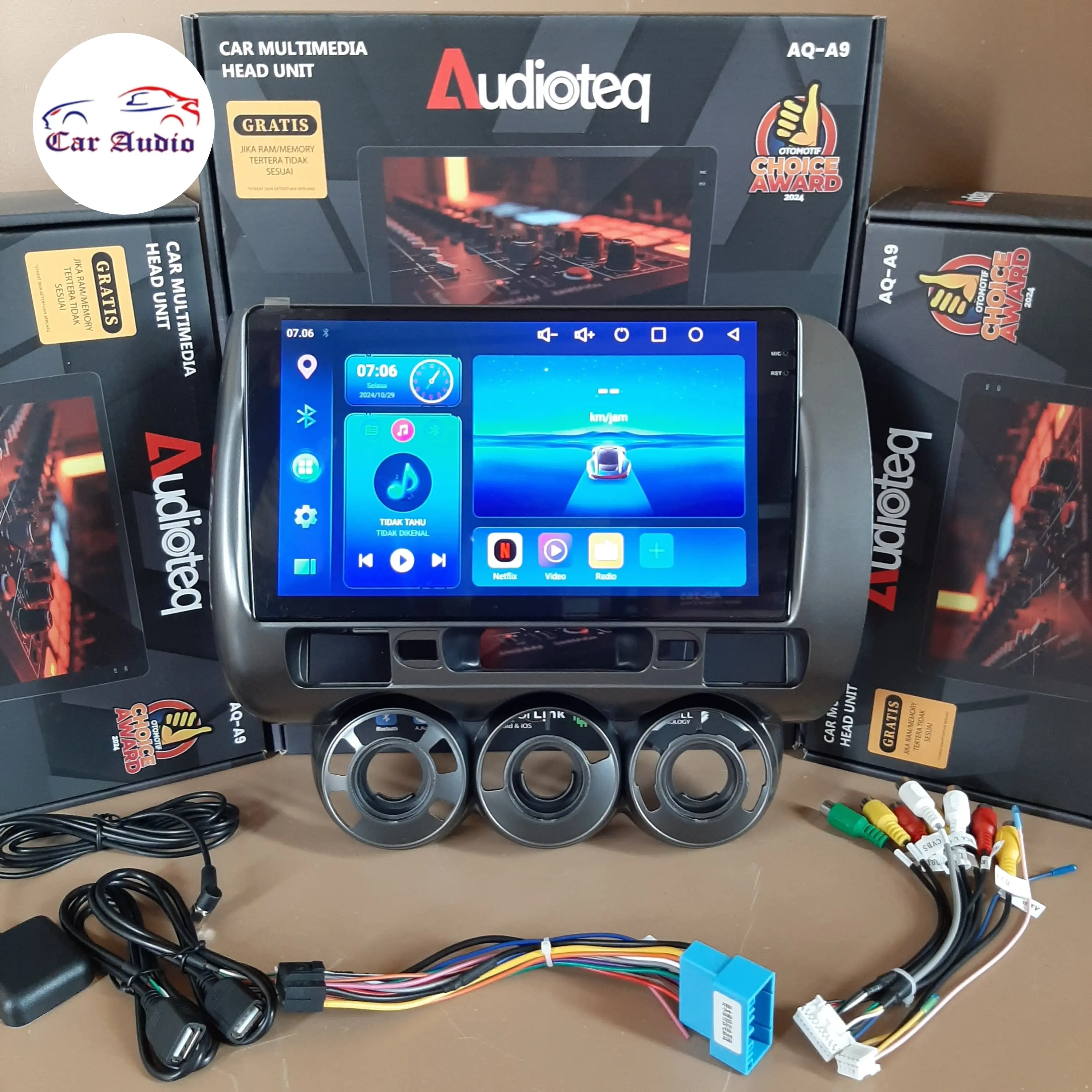HEAD UNIT ANDROID HONDA JAZZ LAMA / HONDA CITY LAMA 9 INCH ANDROID AUDIOTEQ RAM 2 GB CAR PLAY