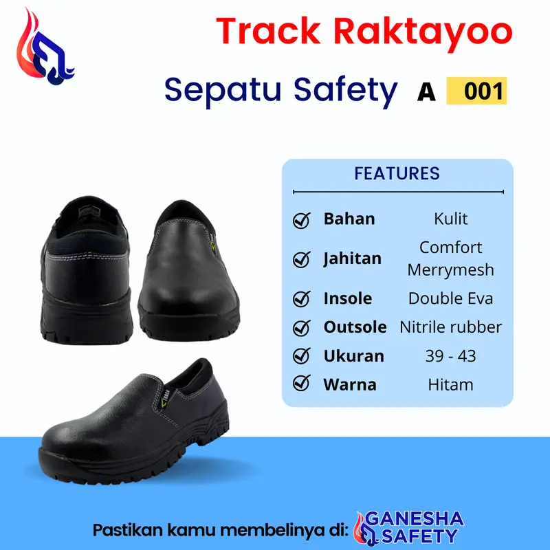 Sepatu Safety TRACK RAKTAYOO Original - A001 (Low Cut) Hitam 1