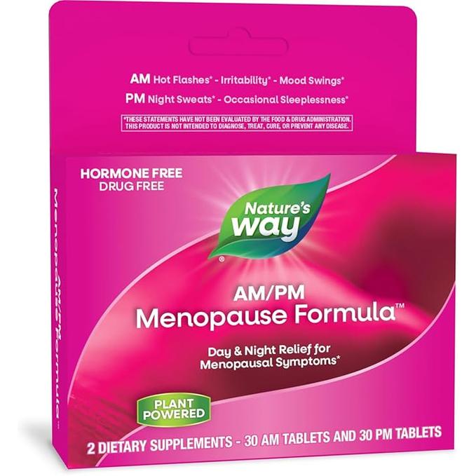 Nature's Way AM/ PM Menopause, Hot Flash Relief*, Night Sweats*, Restful Sleep*, Mood Swings*, Hormone-Free Formulas with Black Cohosh, L-Theanine, Valerian, 60 Tablets (Packaging May Vary)