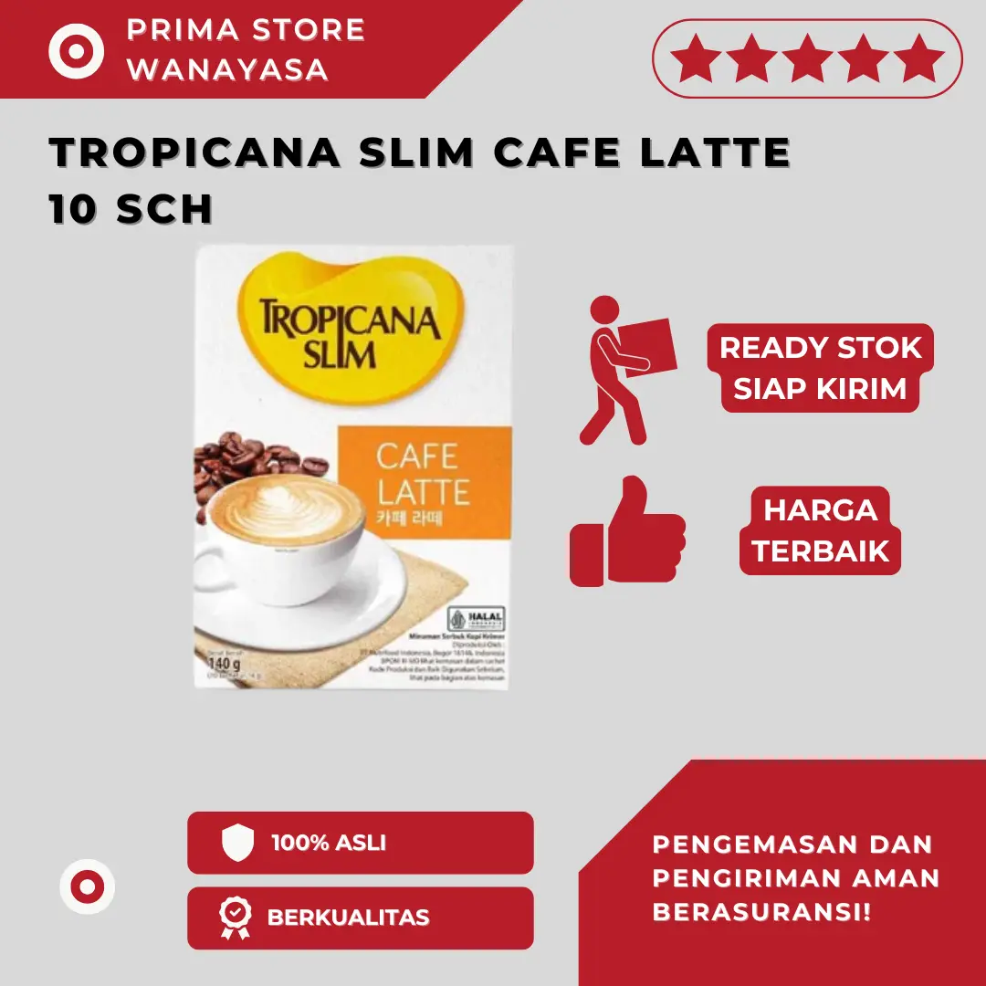 Tropicana Slim Cafe Latte 10 Sachet - Kopi Susu Tanpa Gula Pasir, Aman untuk Diabetesi & Diet Minuman