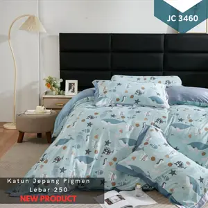 Sprei Katun Jepang Anak VA250141 Sea Ocean Laut Coral Anglefish Clownfish Jellyfish Seahorse Seaweed Shell Turtle Whale Koral Ikan Ubur Kuda  Tiram Kerang Kura Penyu Paus Animal Hewan Fauna Baby Blue Biru White Putih Japan Cotton Bed Sheet Bedsheet Seprei