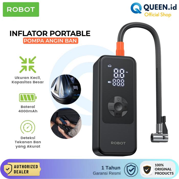 Gambar ROBOT RIP01 Pompa Angin Ban Mobil Motor Portable Air Tire Inflator Pump Compressor 150PSI 4000mAh dari QUEEN id Official Kab. Tangerang Tokopedia