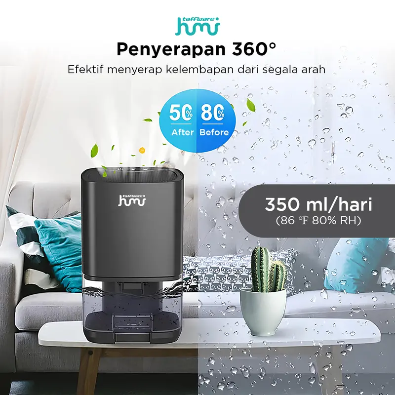 Dehumidifier 2in1 Moisture Absorber Anion Purification 1L 14W Hitam H2102 Taffware HUMI 2