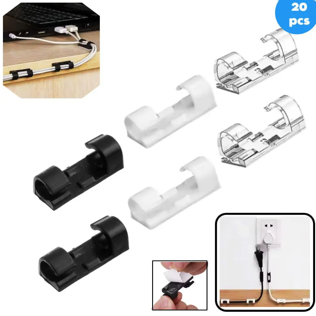 20PCS Klip Penjepit Kabel Tempel Perapih Cable Clip Klem Organizer Dengan Perekat Plastik