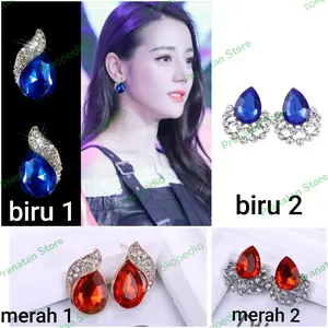 Anting Mewah Elegan pesta / Anting batu permata Safire biru merah