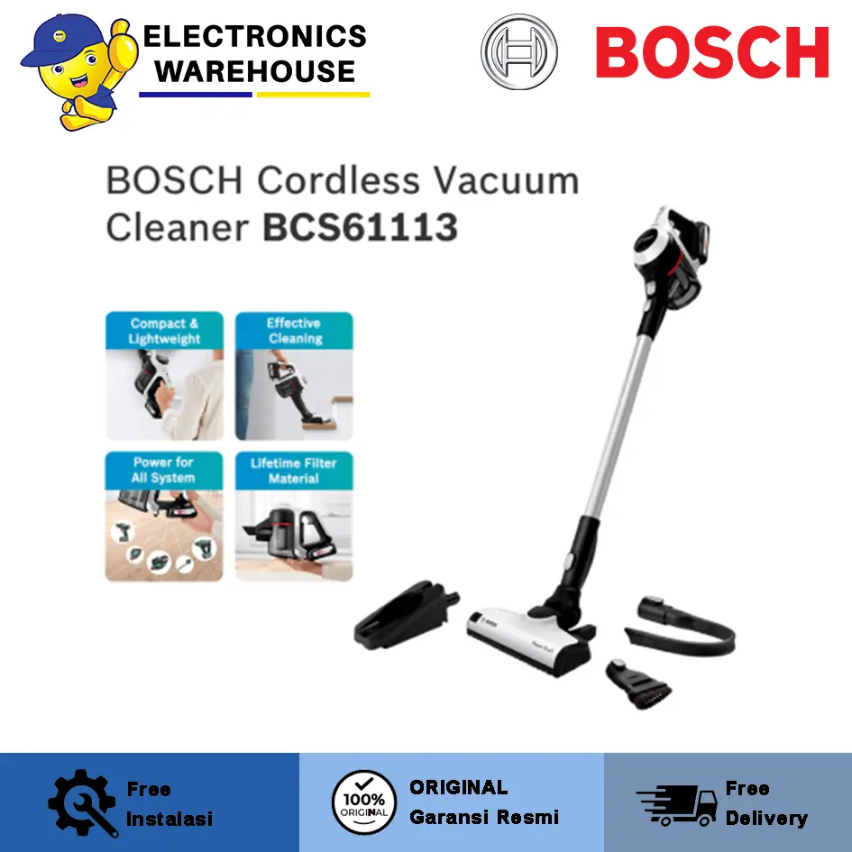 Bosch Vacuum Cleaner Unlimited BCS61113 | Vacuum Listrik Membersihkan Lebih Maksimal Putih Rechargeable Baterai