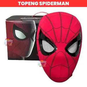 Topeng Spiderman Headgear Superhero Chin Control Cosplay Mask Mata Bisa Berkedip Anak Anak Dewasa