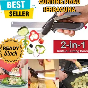 Clever Cutter 2 in 1 Gunting Pisau Talenan Serbaguna Cepat Tajam Knife and Cutting Board Slicing Chopper Pemotong Pengiris Buah Sayur Sayuran Daging Alat Dapur Masak Memasak Kitchen Cooking Tools Serba Guna Multifungsi - Hitam