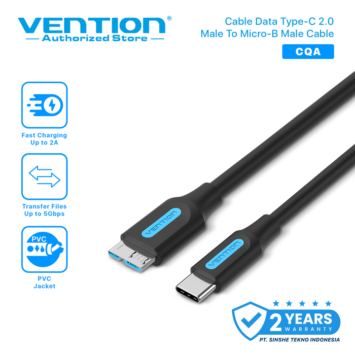 Gambar Vention Kabel Data Usb Type C to Am Micro B Harddisk High Speed - CQA Black, 1 Meter dari Vention Authorized Store Kota Administrasi Jakarta Barat Tokopedia