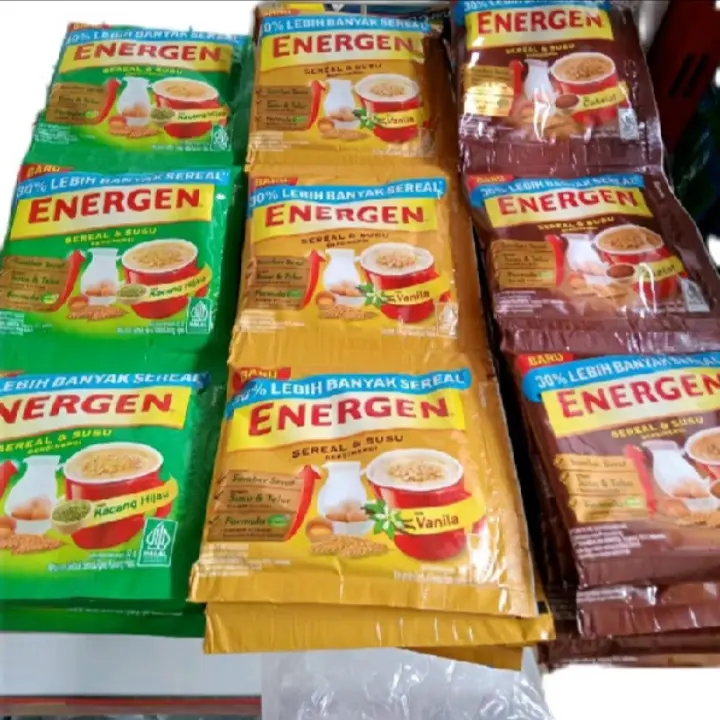 Energen Sereal 1 Renceng Isi 10 Sachet  Kacang Hijau, Vanilla, Kurma, Cokelat, Jahe.