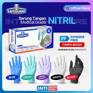 SAFEGUARD - Sarung Tangan Nitril POWDER FREE Tanpa Tepung Black Blue Green Violet White | Nitrile Examination Gloves Hitam Biru Hijau Ungu Putih PF